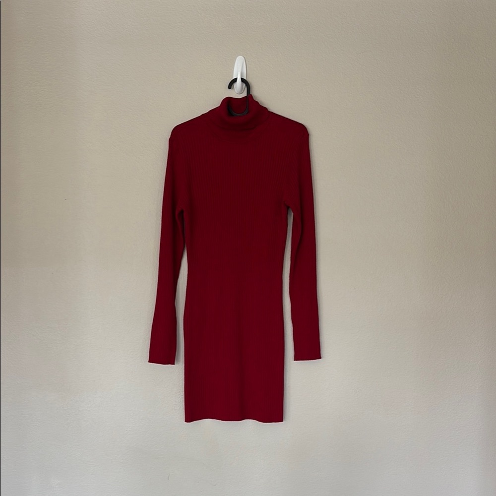 Red Bodycon Mini Dress with Long Sleeves and Turtleneck for Night Out